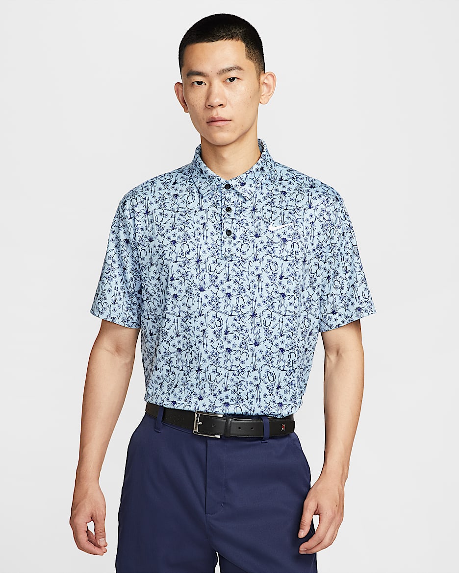 Nike Tour Dri-FIT 男子速干高尔夫翻领T恤 - 浅军械蓝/白色