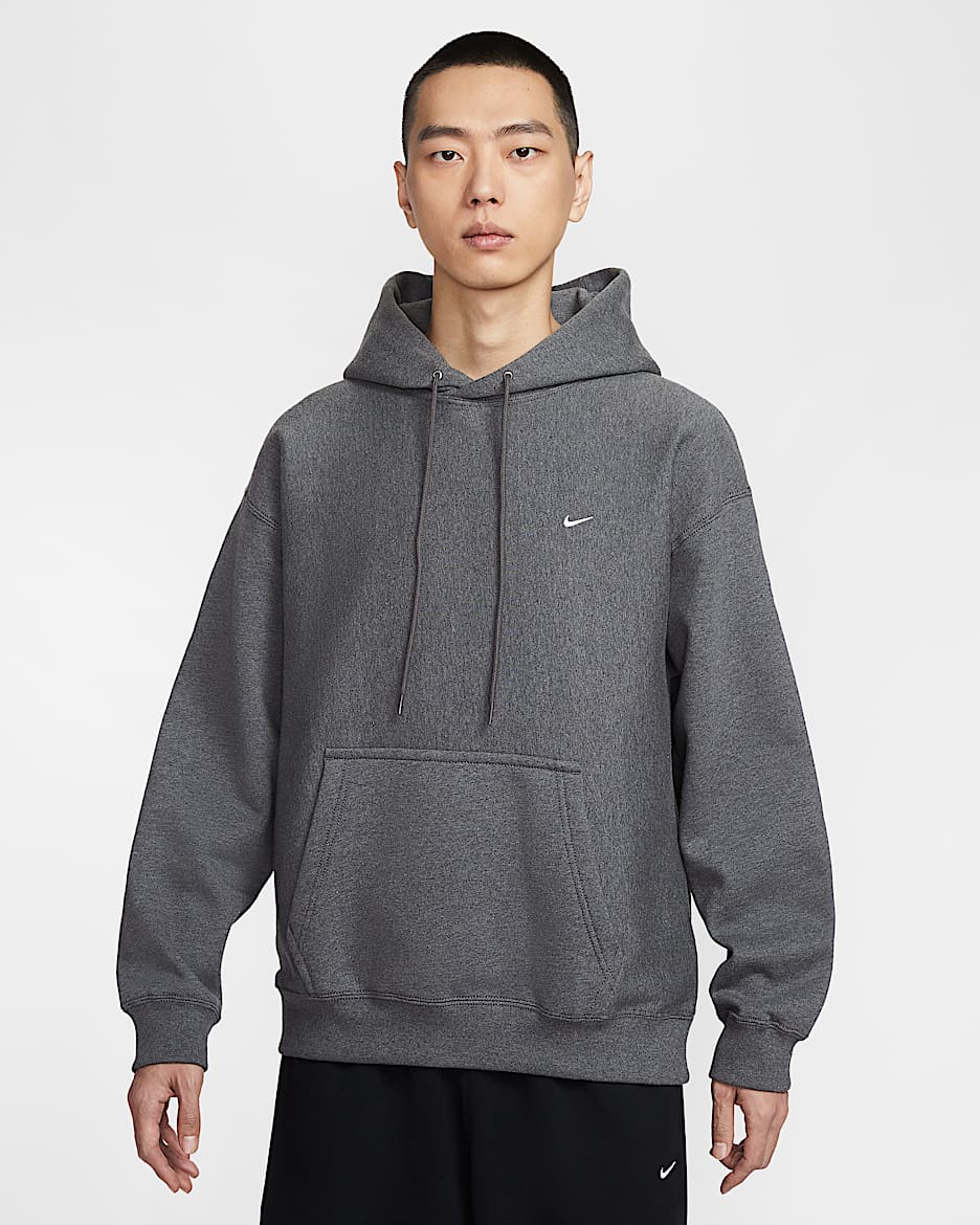 Nike Solo Swoosh 男子加绒套头连帽衫 - 调色炭黑/白色