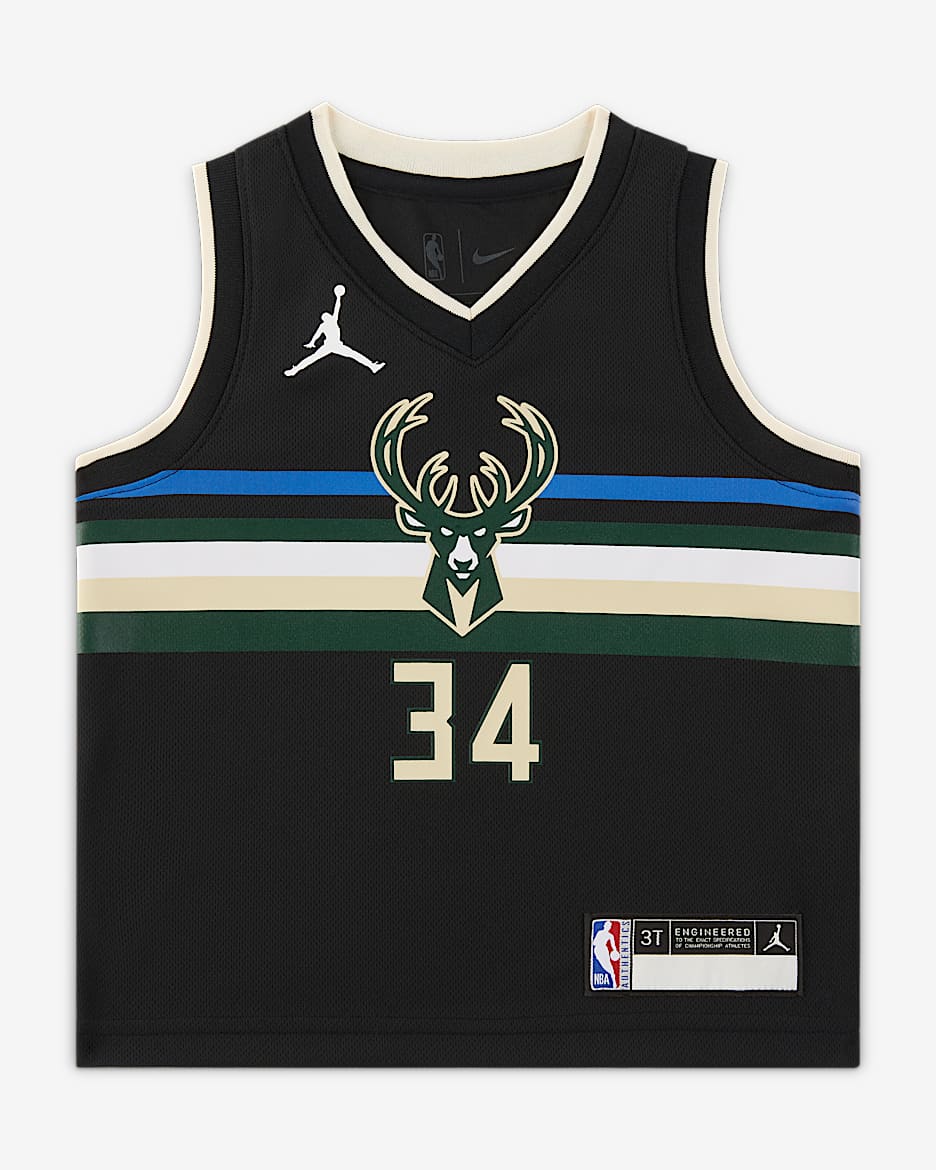 密尔沃基雄鹿队 (Giannis Antetokounmpo) Statement Edition Jordan NBA Jersey 婴童球衣 - 黑