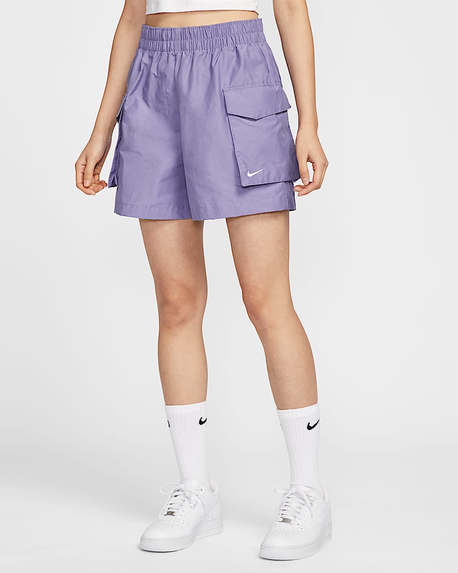 Nike Sportswear Essential 女子梭织高腰工装短裤 - 暗紫/白色
