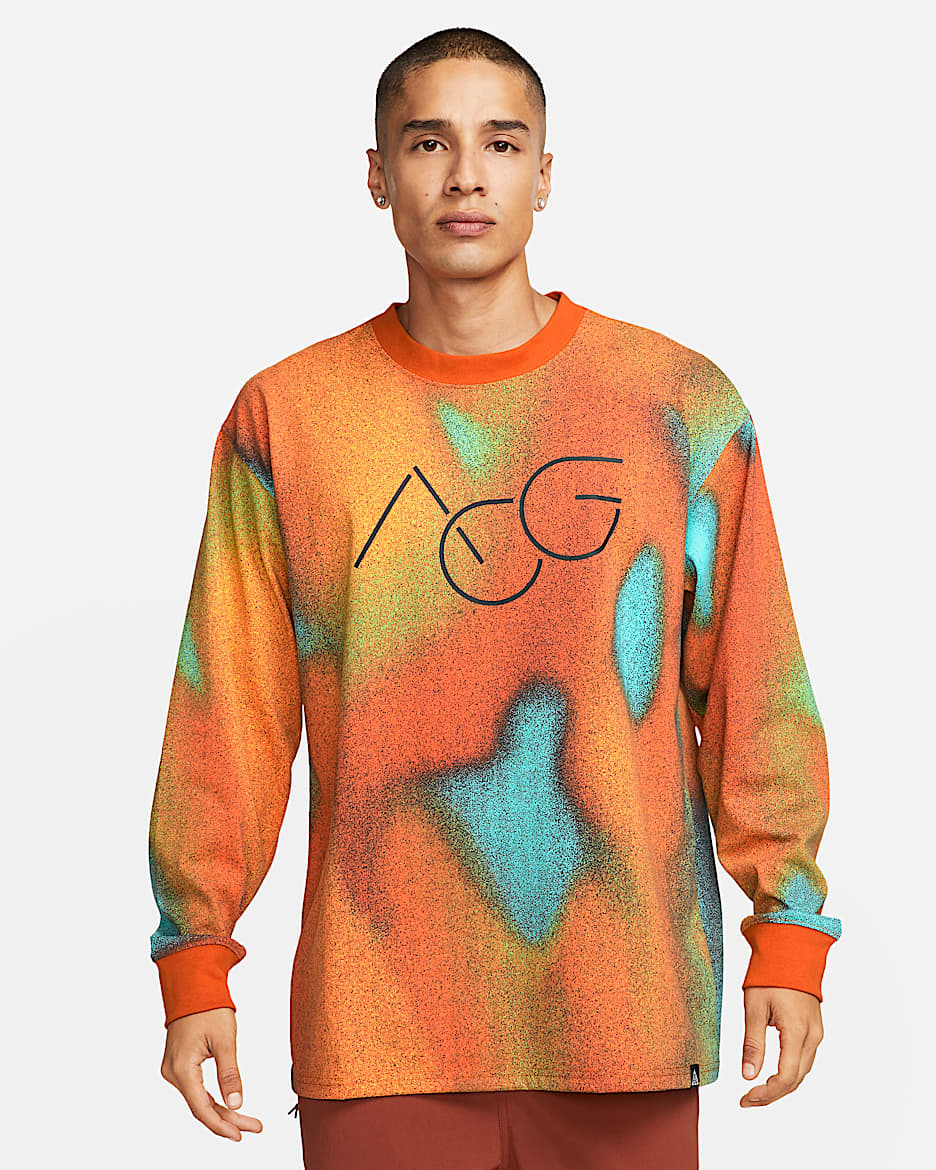 Nike ACG 男子整版印花长袖T恤 - 旅行黄/浅薄荷绿/篝火橙