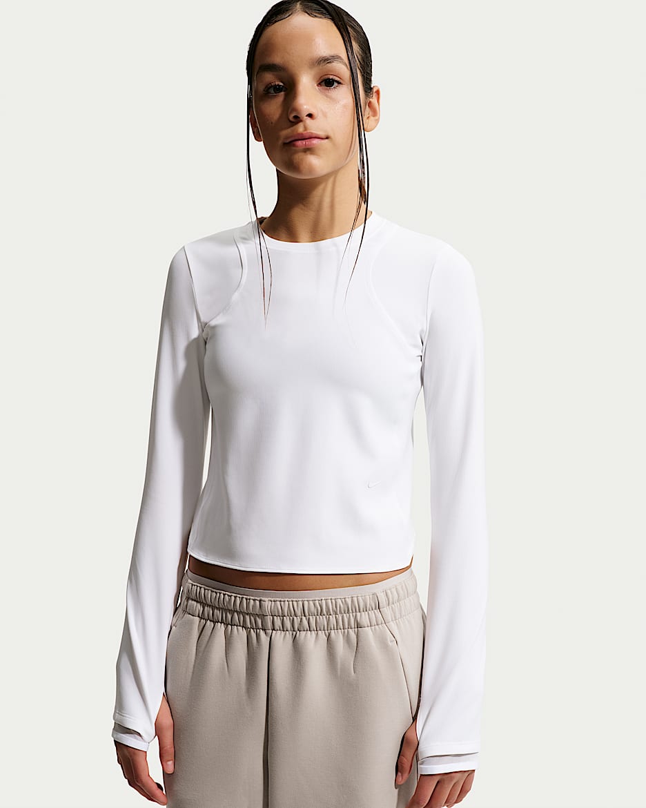 Nike MAVN Dri-FIT 耐克好动心系列大童（女孩）速干罗纹长袖上衣 - 白色/白色/白色