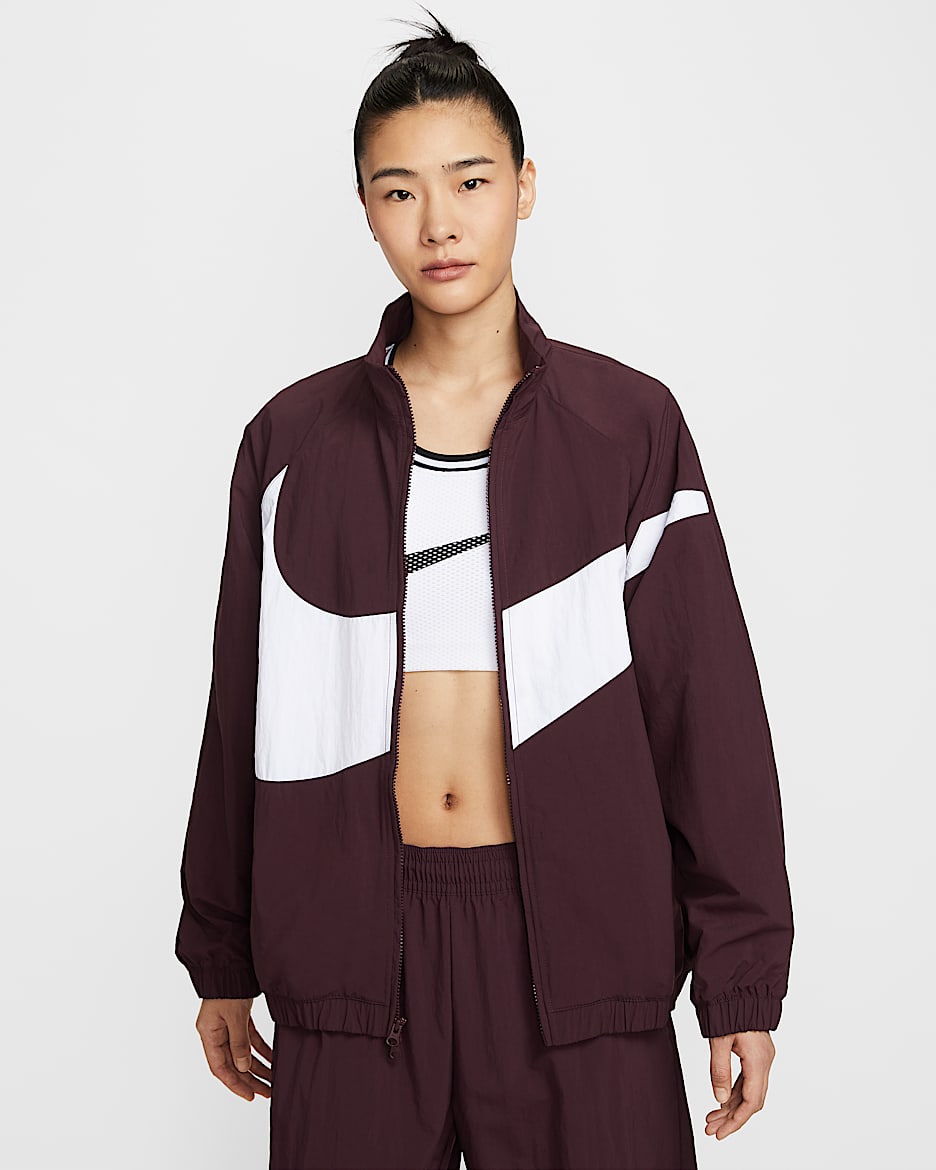 Nike Sportswear 女子 Oversize 风梭织夹克 - 鲜亮勃艮第酒红/鲜亮勃艮第酒红/白色