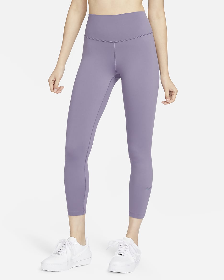 Nike One 女子透气速干高腰九分紧身裤 - 拂晓深紫/黑
