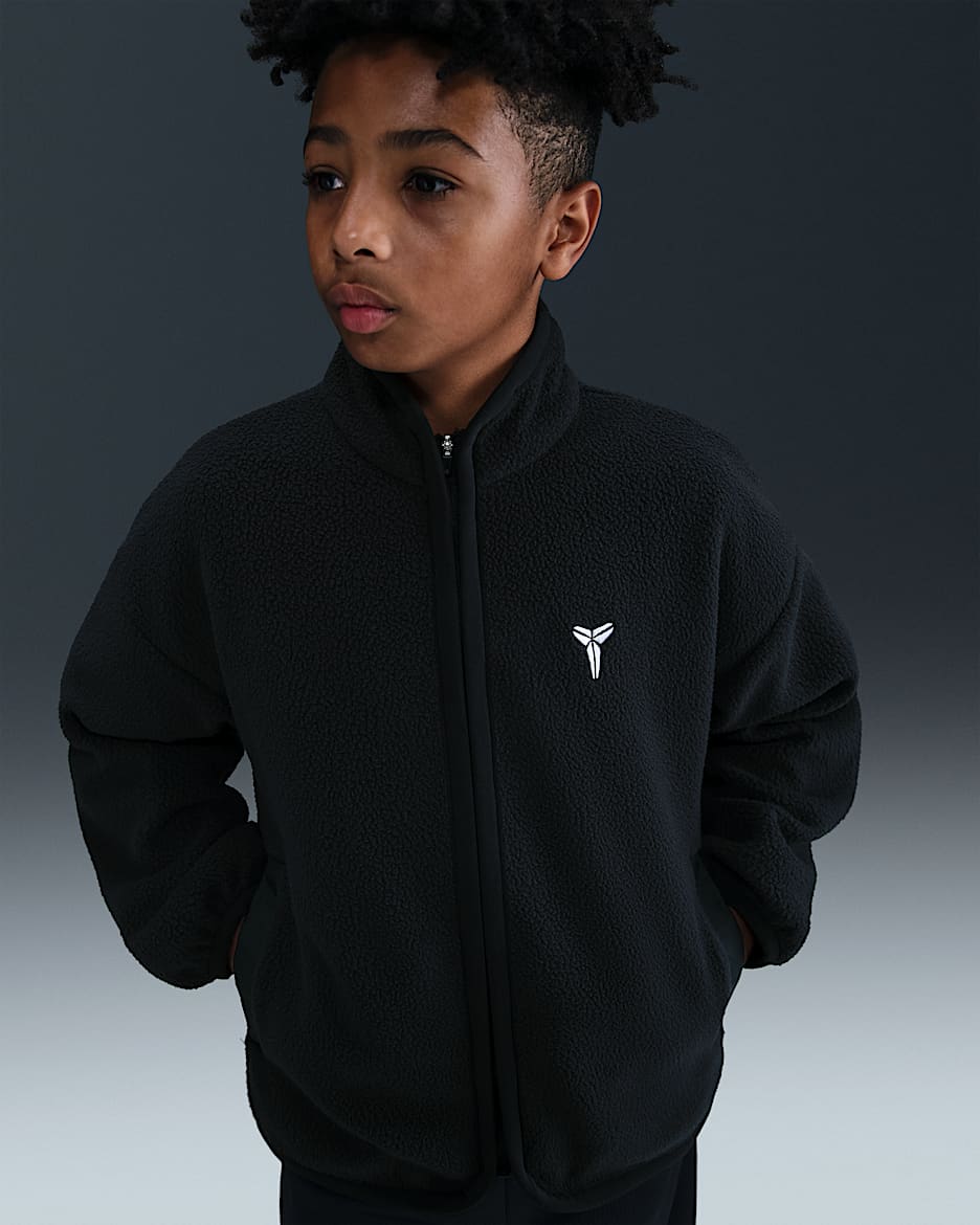 Kobe 科比大童冬季款仿羊羔绒篮球上衣 - 黑/煤黑/白色