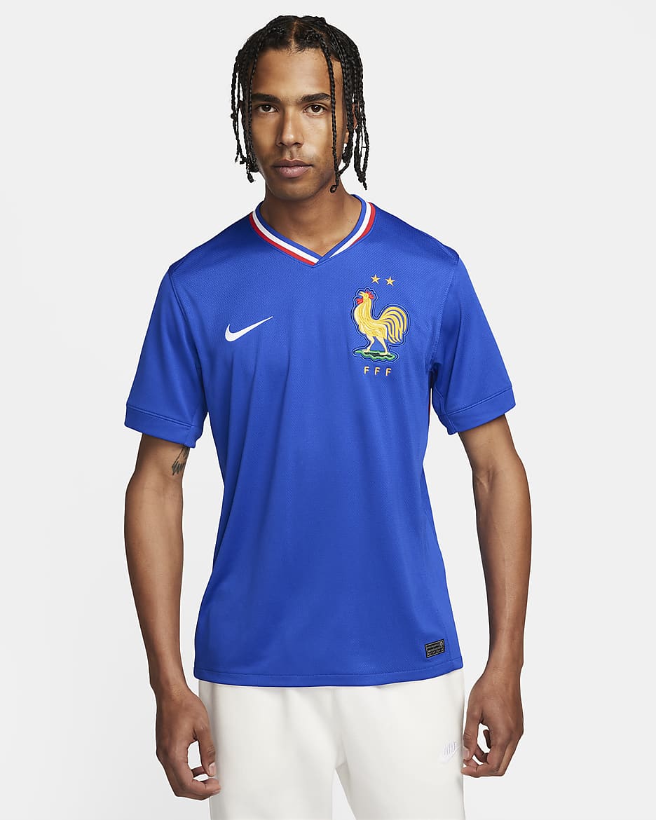 2024/25 赛季法国队主场球迷版 Nike Dri-FIT 男子速干足球球衣 - 亮蓝/大学红/白色