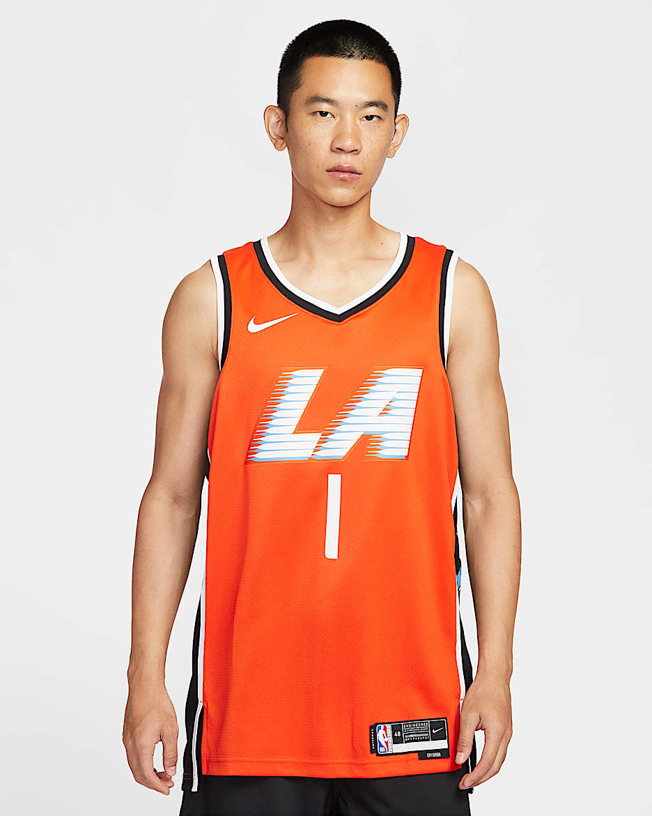 洛杉矶快船队詹姆斯·哈登 (James Harden) City Edition Nike NBA Swingman Jersey 男子速干球衣 - 鲜橙色