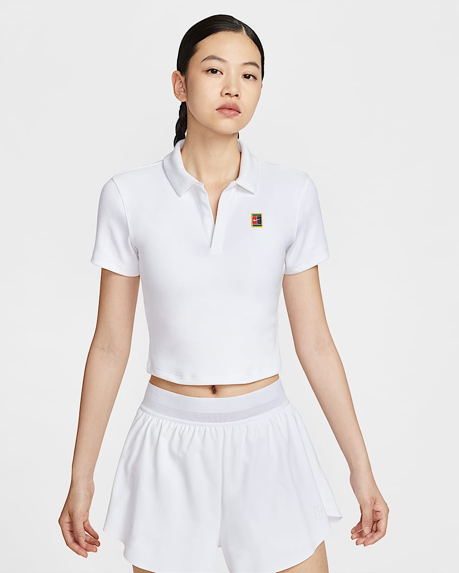 NikeCourt Heritage 女子短袖短款网球翻领T恤 - 白色