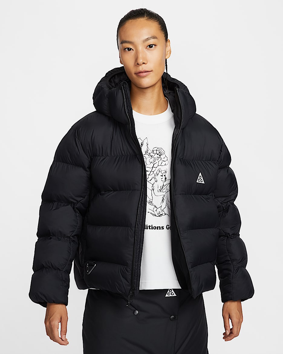 Nike ACG "Lunar Lake" PrimaLoft® Therma-FIT ADV 女子拒水宽松连帽夹克 - 黑/黑/黑/山峰白