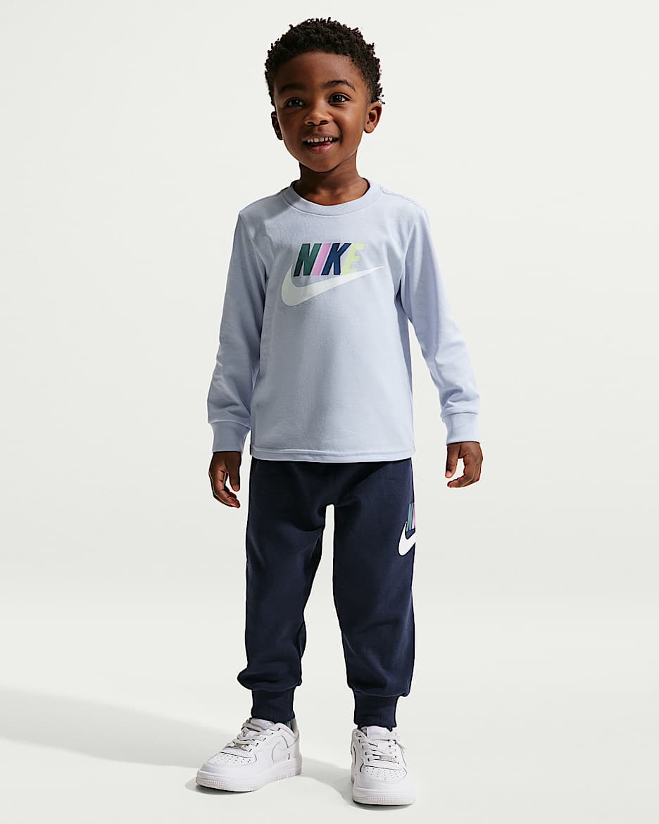 Nike 婴童长袖T恤和法式毛圈长裤套装 - 深藏青/多色/浅蓝/白色