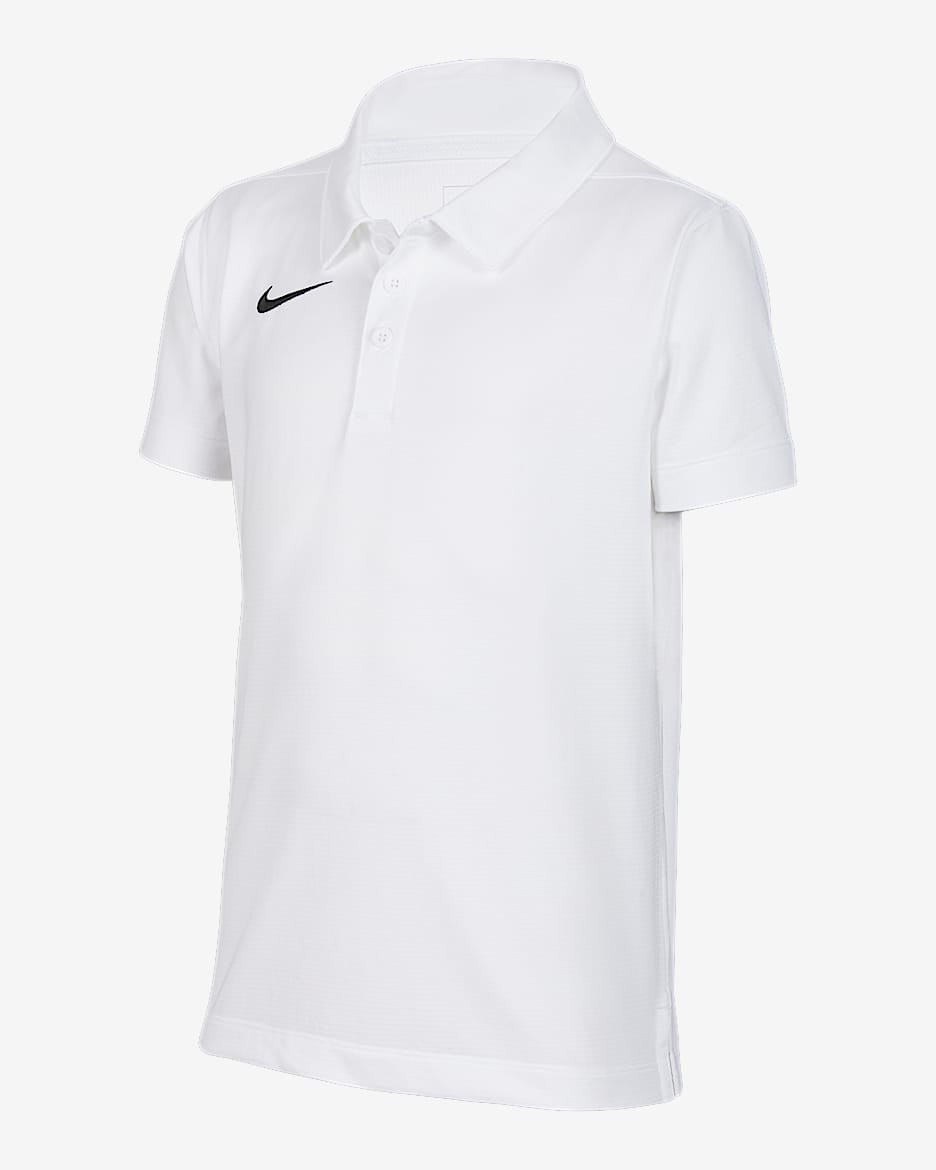 Nike Dri-FIT Stock 大童（男孩）速干翻领T恤 - 白色