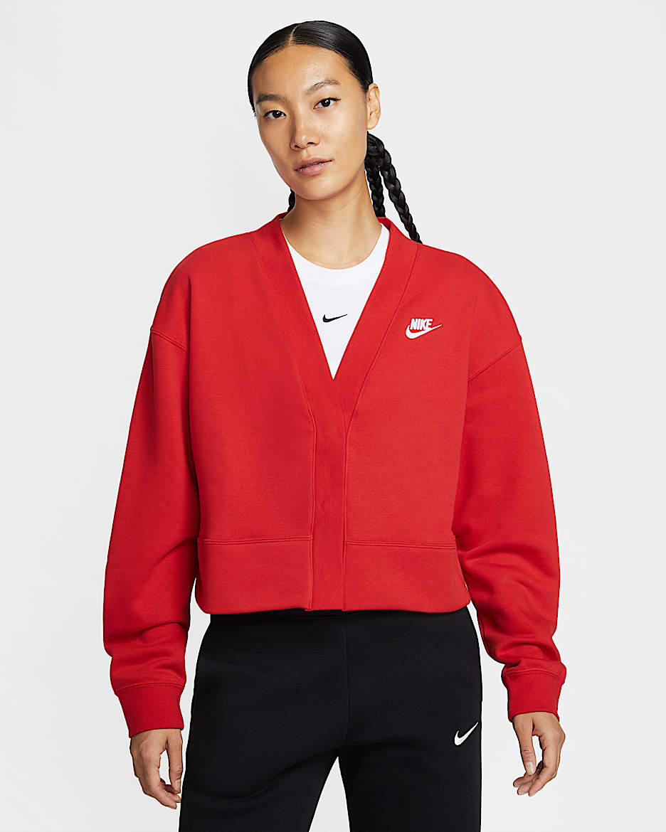 Nike Sportswear Club Fleece 女子宽松薄绒开衫 - 大学红/白色