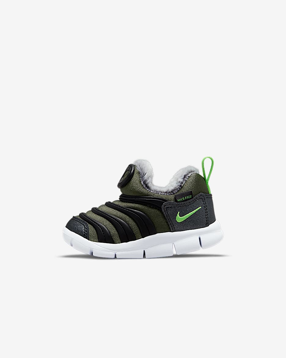 Nike Dynamo Free SE 耐克毛毛虫婴童运动鞋 - 军裤卡其/白色/灰黑/冲击绿