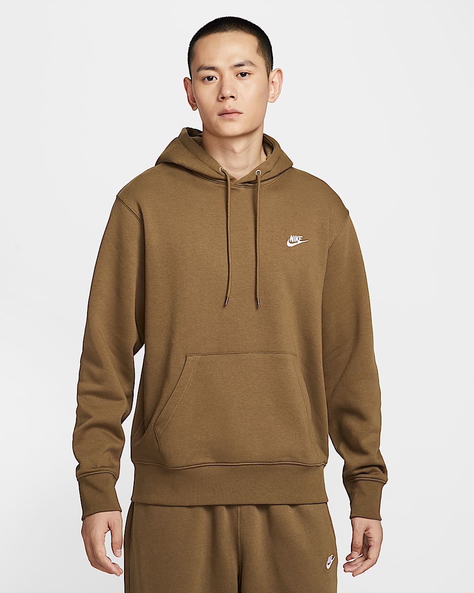 Nike Club 男子加绒套头连帽衫 - 苔木棕色/苔木棕色/白色