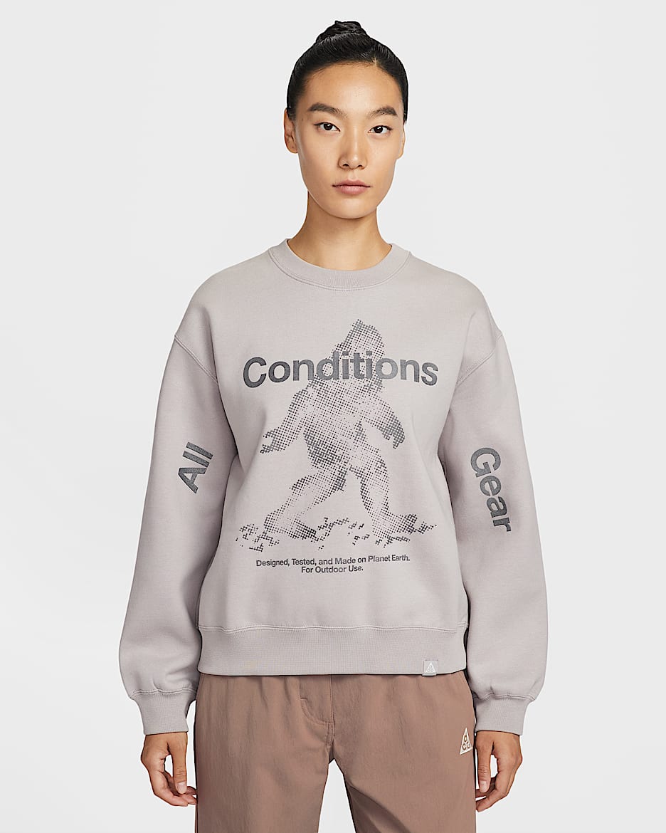 Nike ACG "Tuff Fleece" Therma-FIT 女子拒水加绒圆领运动衫 - 大学灰/煤黑/山峰白