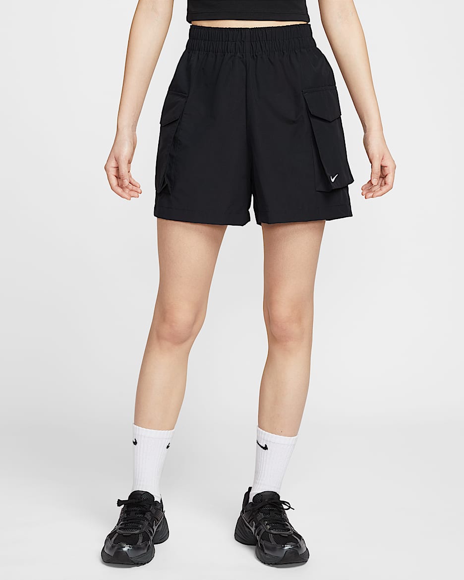 Nike Sportswear Essential 女子梭织高腰工装短裤 - 黑/白色