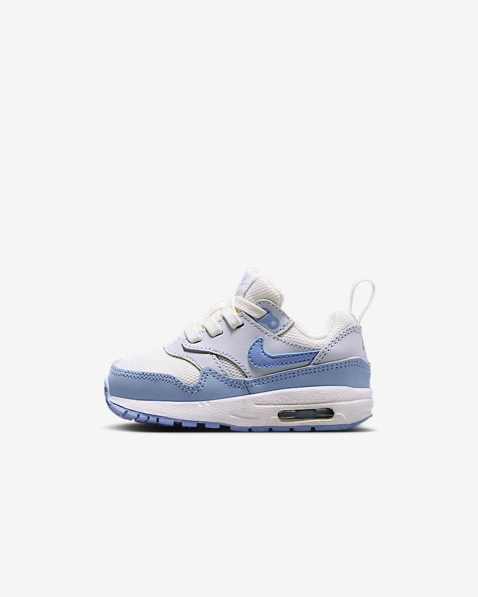 Air Max 1 EasyOn 婴童魔术贴易穿脱运动鞋 - 帆白/紫蓝/心灵蓝
