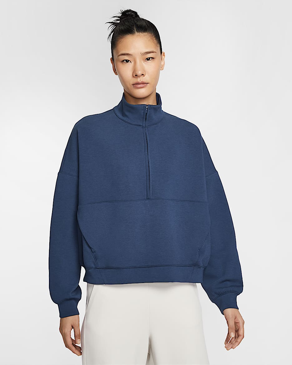 Nike 24.7 ImpossiblySoft Dri-FIT 女子 Oversize 风速干半长拉链开襟上衣 - 深藏青/暗蓝黑