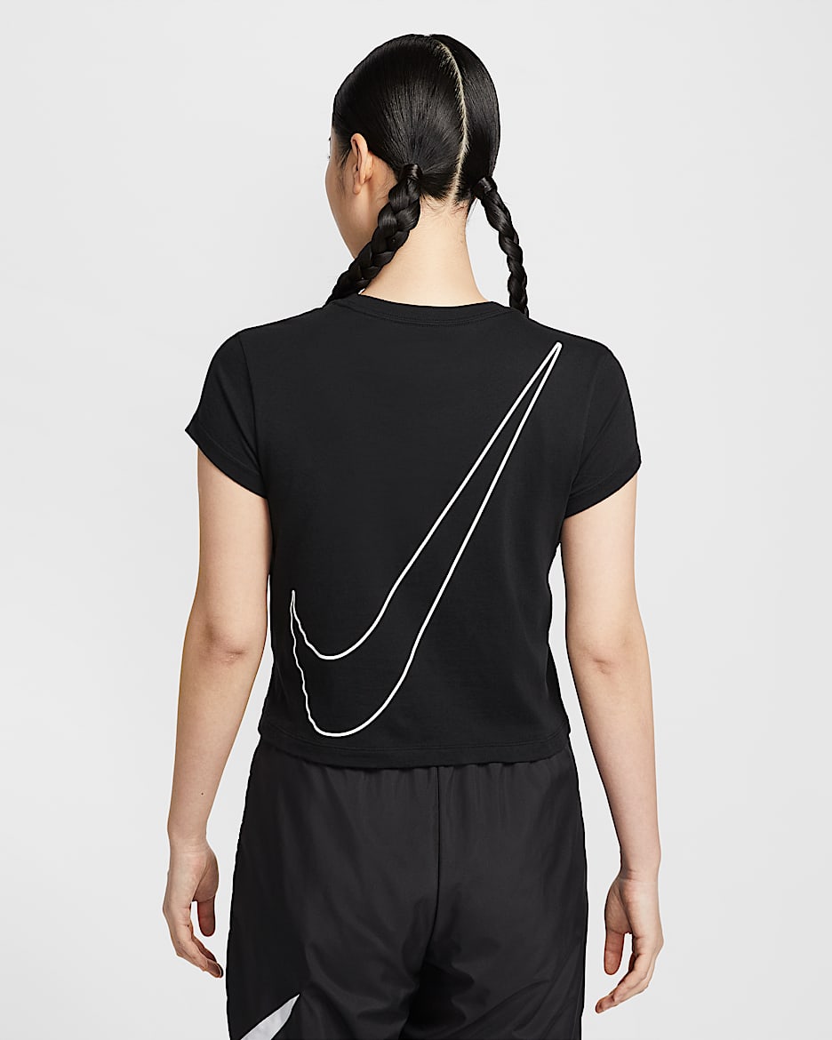 Nike Sportswear Club 女子纯棉短袖短款印花T恤 - 黑