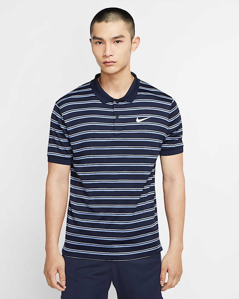 NikeCourt Dri-FIT 男子网球翻领T恤 - 黑曜石色/白色