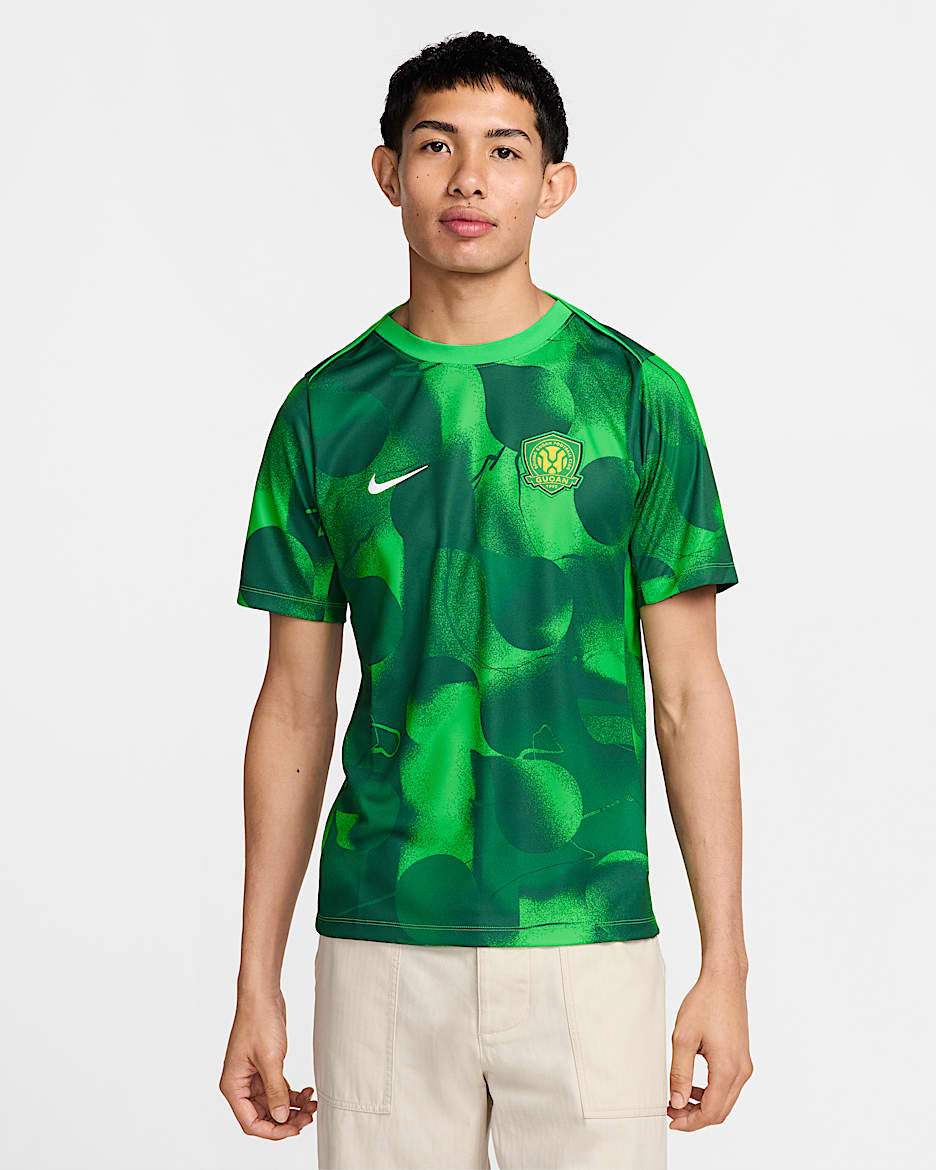 2025 赛季北京国安 Academy Pro Nike Dri-FIT 男子速干足球短袖上衣 - 松绿/峡谷绿/白色