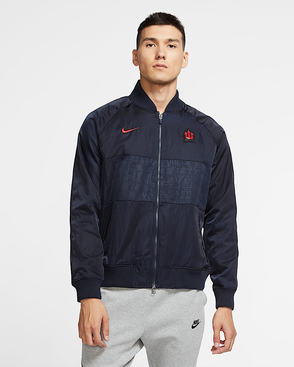 马德里竞技男子缎质足球夹克 - 暗蓝黑/暗蓝黑/运动红