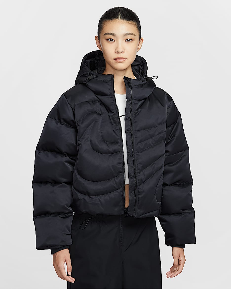 Nike Sportswear Swoosh Series Therma-FIT 女子 Oversize 风羽绒夹克 - 黑/黑