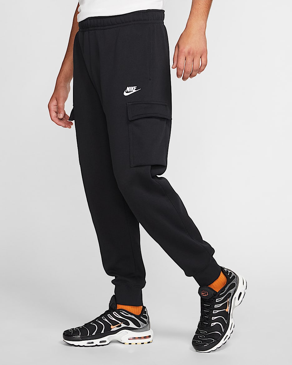 Nike Sportswear Club Fleece 男子加绒工装长裤 - 黑/黑/白色