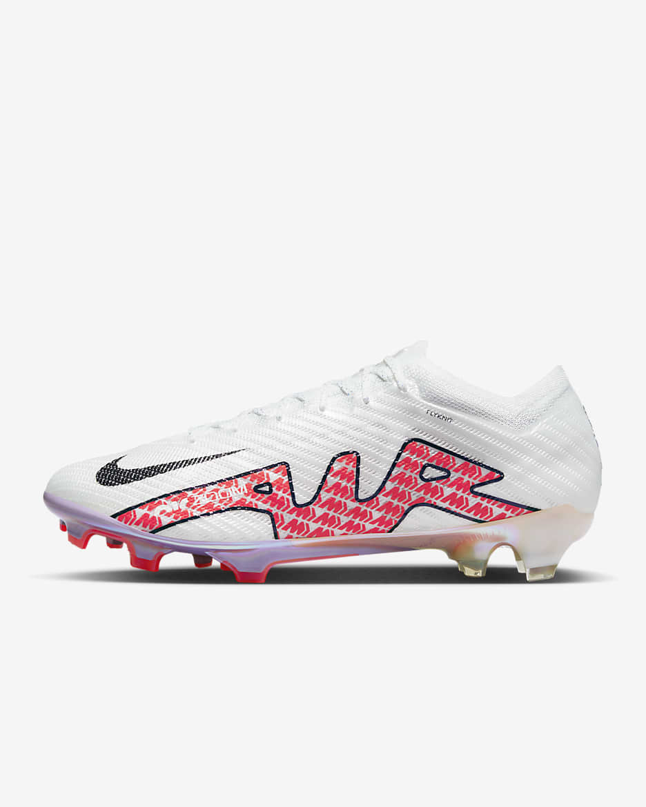 Nike Zoom Vapor 15 Elite FG 男子天然硬质草地足球鞋抓地钉鞋 - 白色/椰奶色/亮深红/灰黑