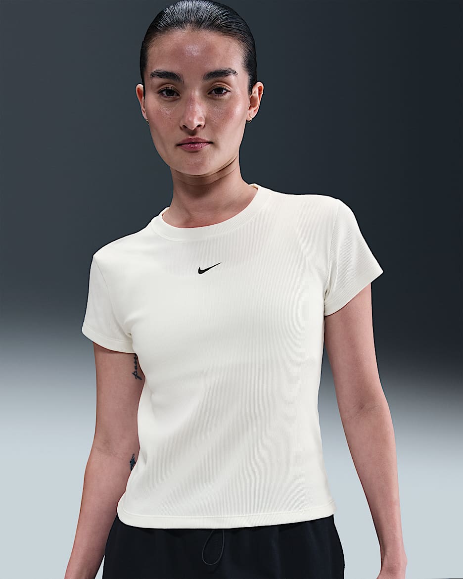 Nike Sportswear 女子紧身罗纹短袖T恤 - 帆白