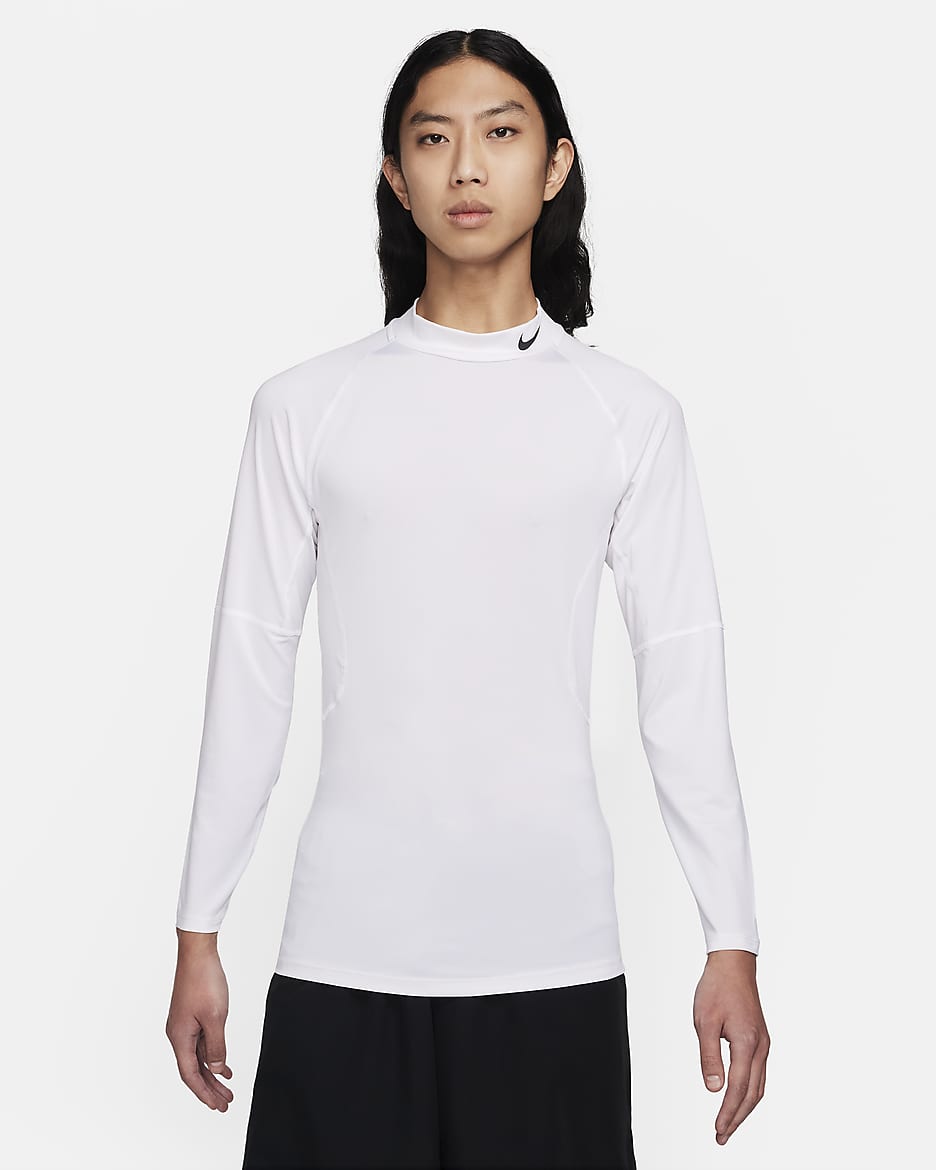 Nike Pro Dri-FIT 男子速干企领长袖紧身训练上衣 - 白色/黑