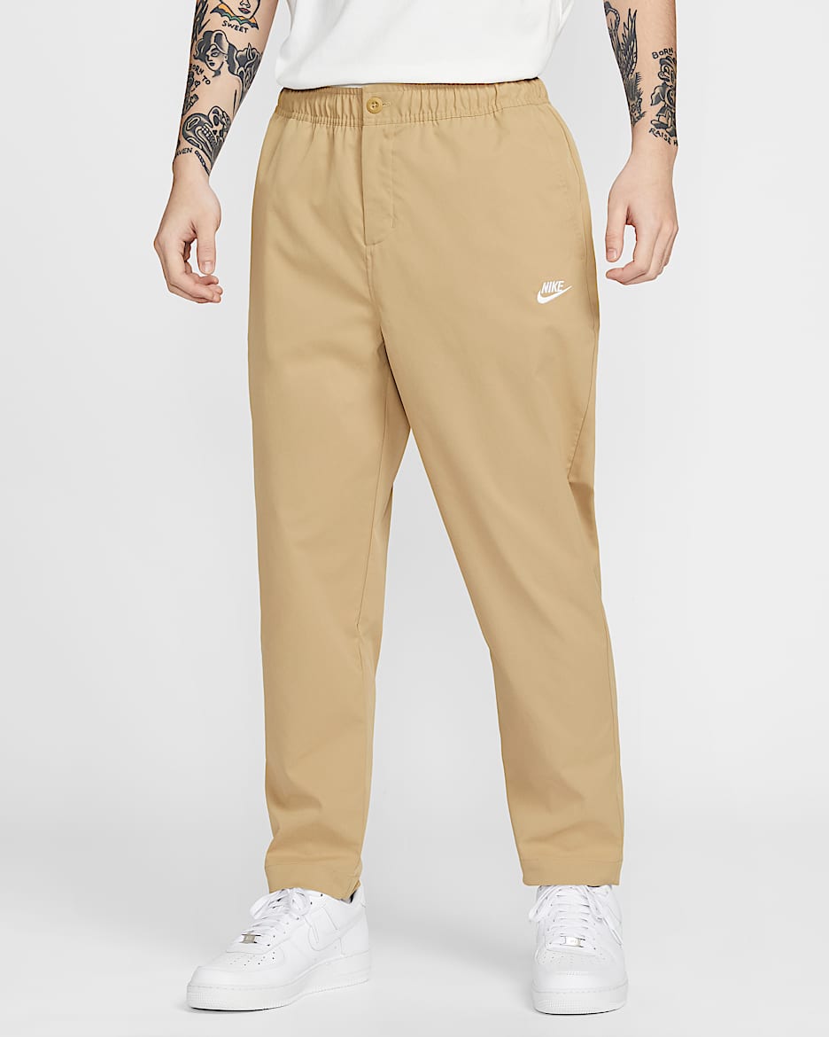 Nike Club 男子梭织锥形剪裁长裤 - 杏茶色/白色