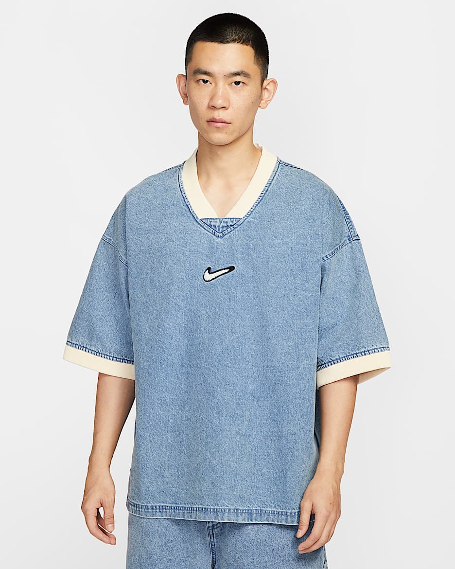 Nike 男子牛仔短袖篮球上衣 - 蓝灰/淡象牙白