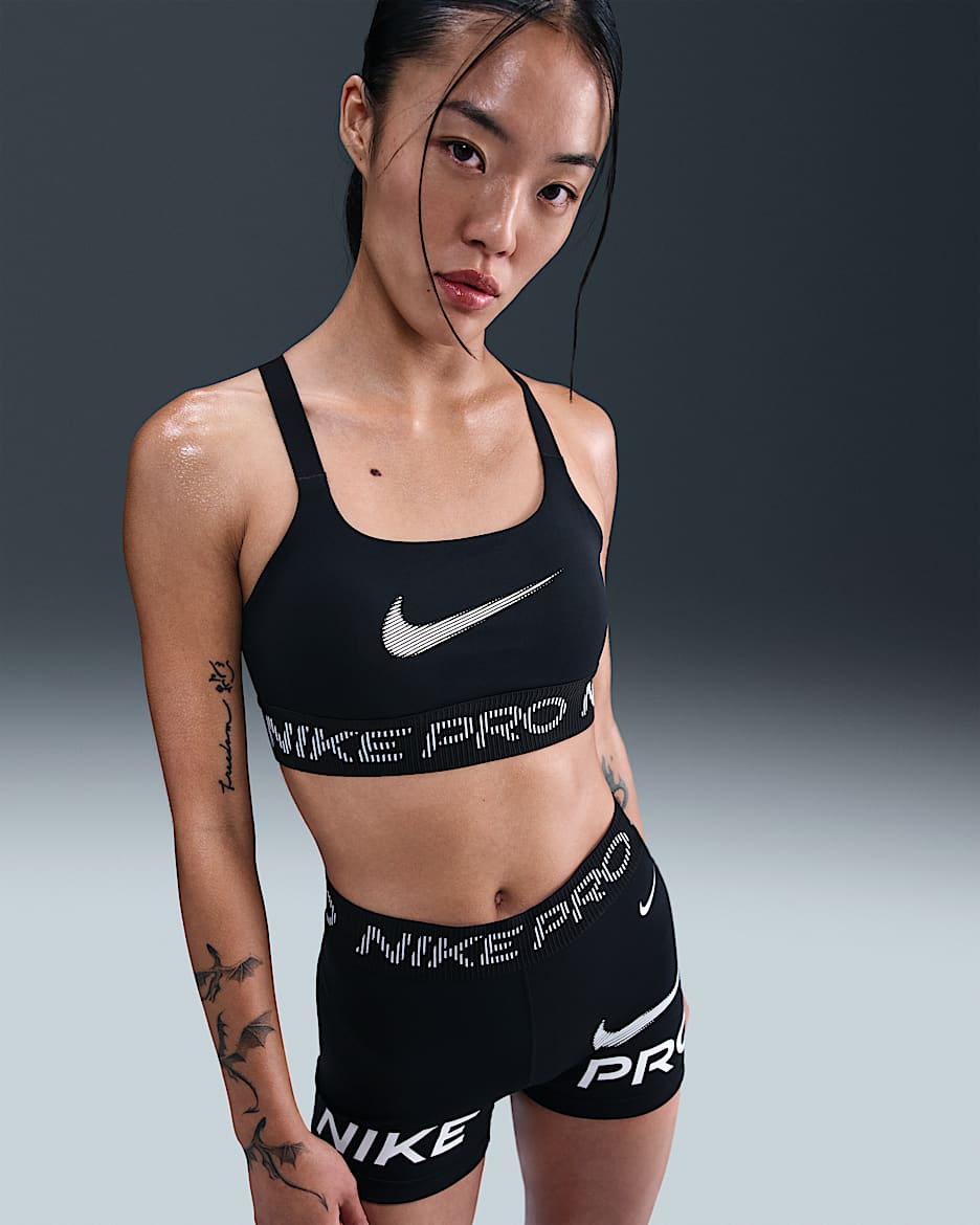 Nike Pro 女子速干低强度支撑衬垫训练运动内衣 - 黑/白色/白色