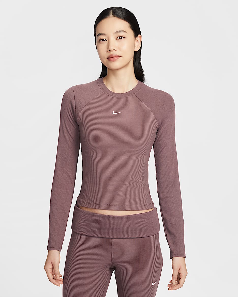 Nike Sportswear Chill Knit 女子紧身长袖罗纹上衣 - 图腾黑紫/帆白
