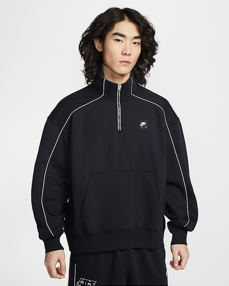 Nike Air 男子 1/4 拉链开襟加绒上衣 - 黑/白色