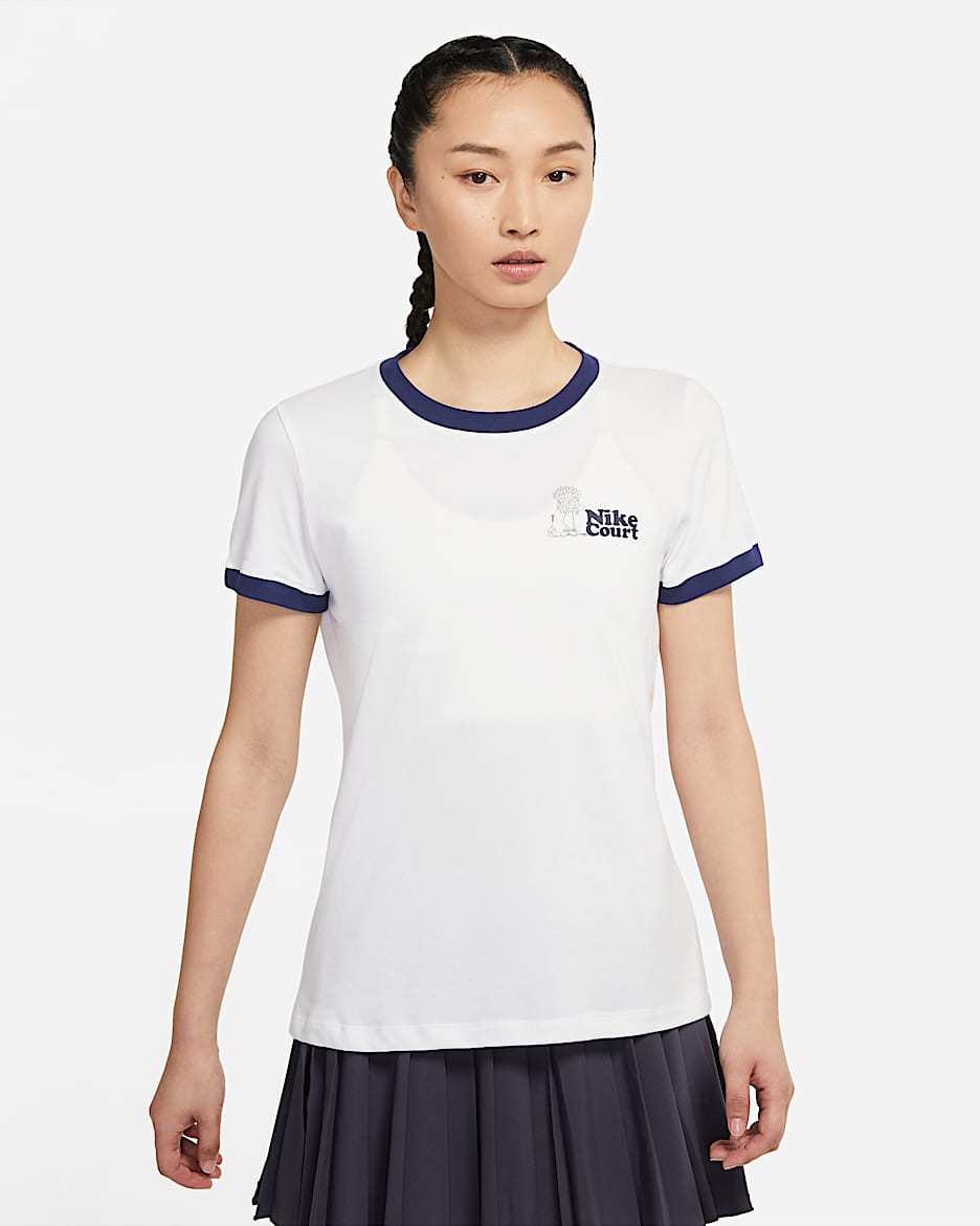 NikeCourt Dri-FIT 女子网球T恤 - 白色/二元蓝