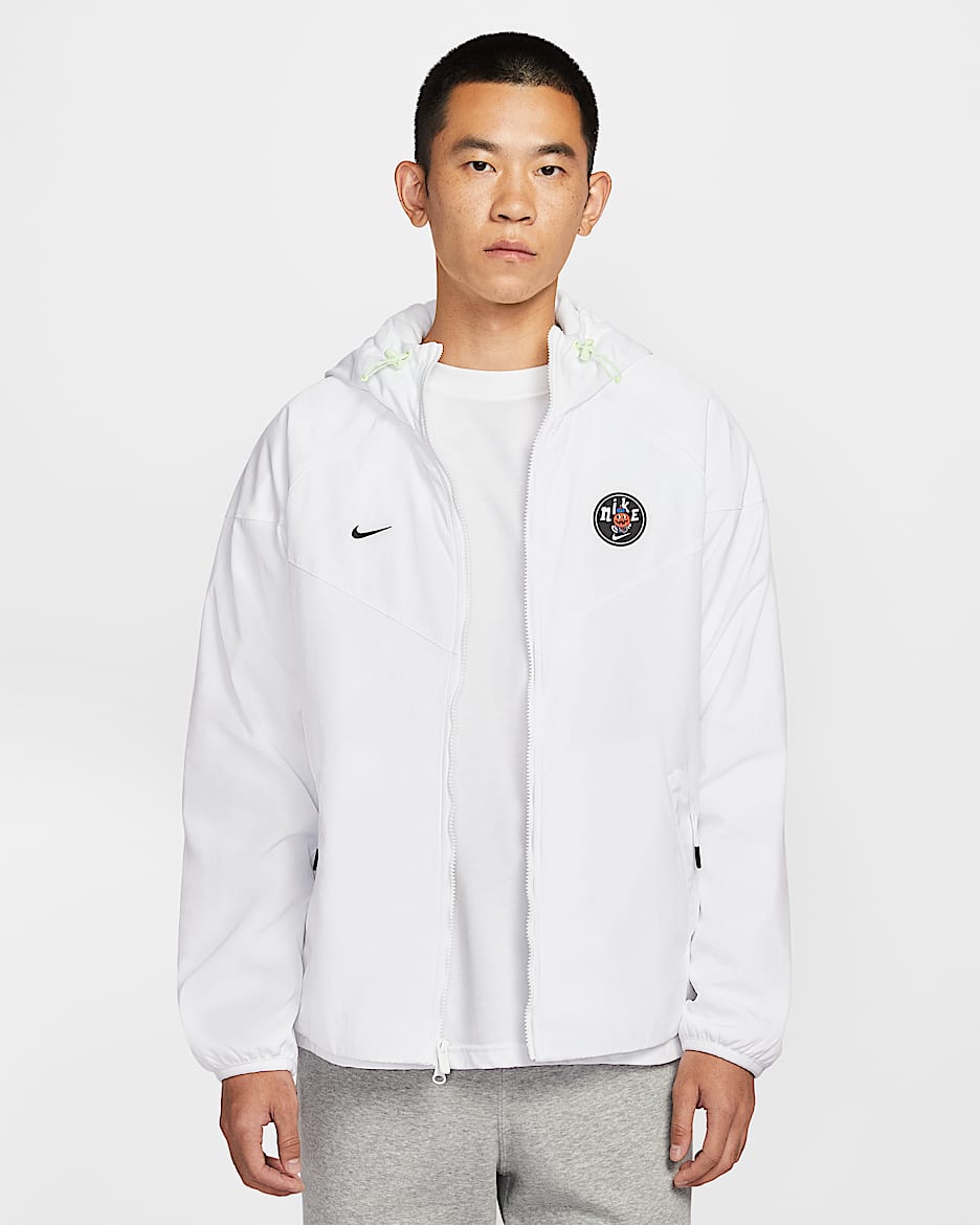 Nike Sportswear 男子摇粒绒里料宽松连帽梭织夹克 - 白色