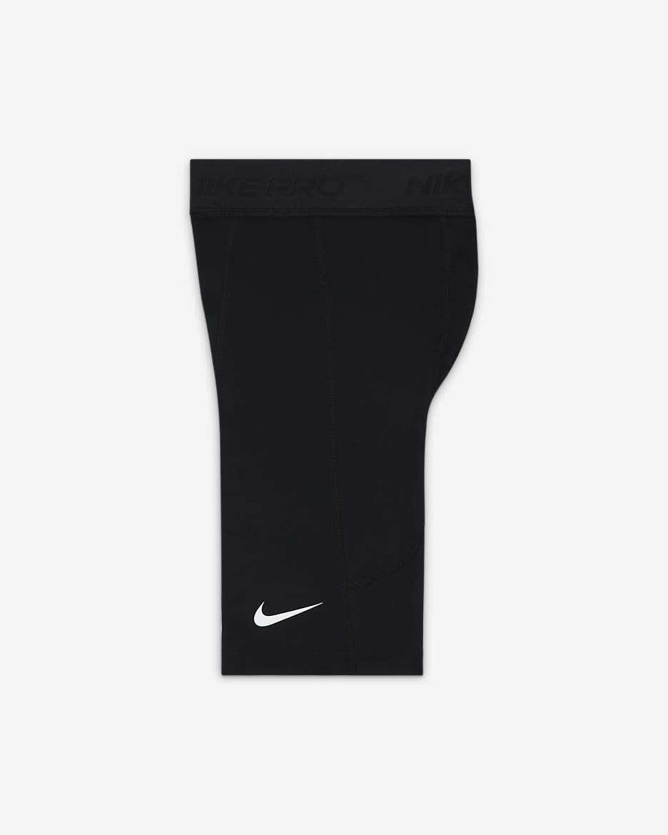 Nike Pro Dri-FIT 大童（男孩）速干训练紧身短裤 - 黑/黑/白色