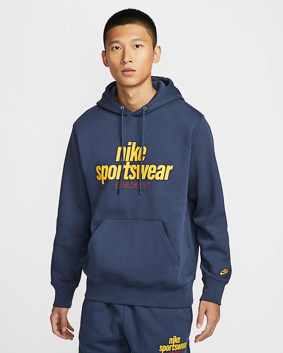 Nike Club 男子加绒复古套头连帽衫 - 黑曜石色/黑曜石色/大学金