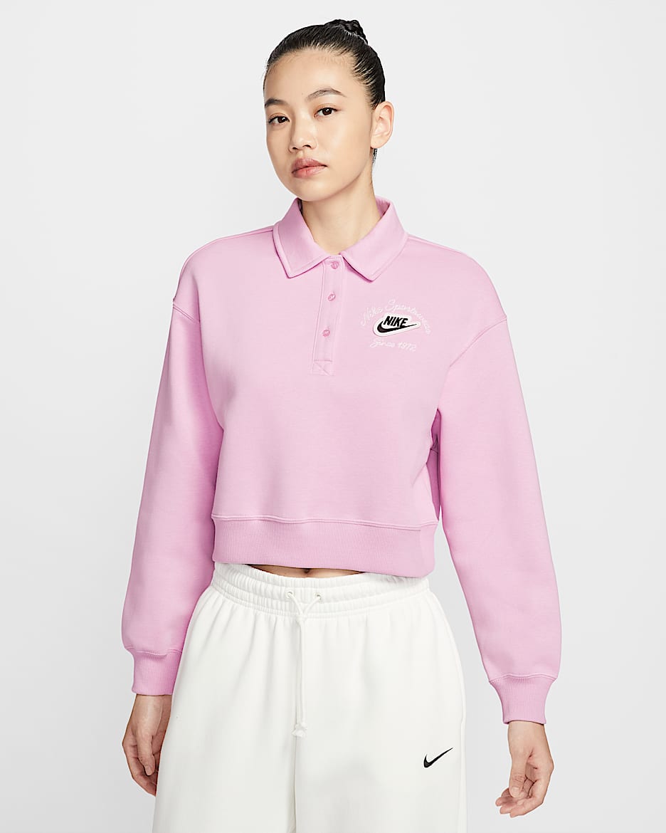 Nike Sportswear Phoenix Fleece 女子加绒宽松翻领套头上衣 - 浅北极粉