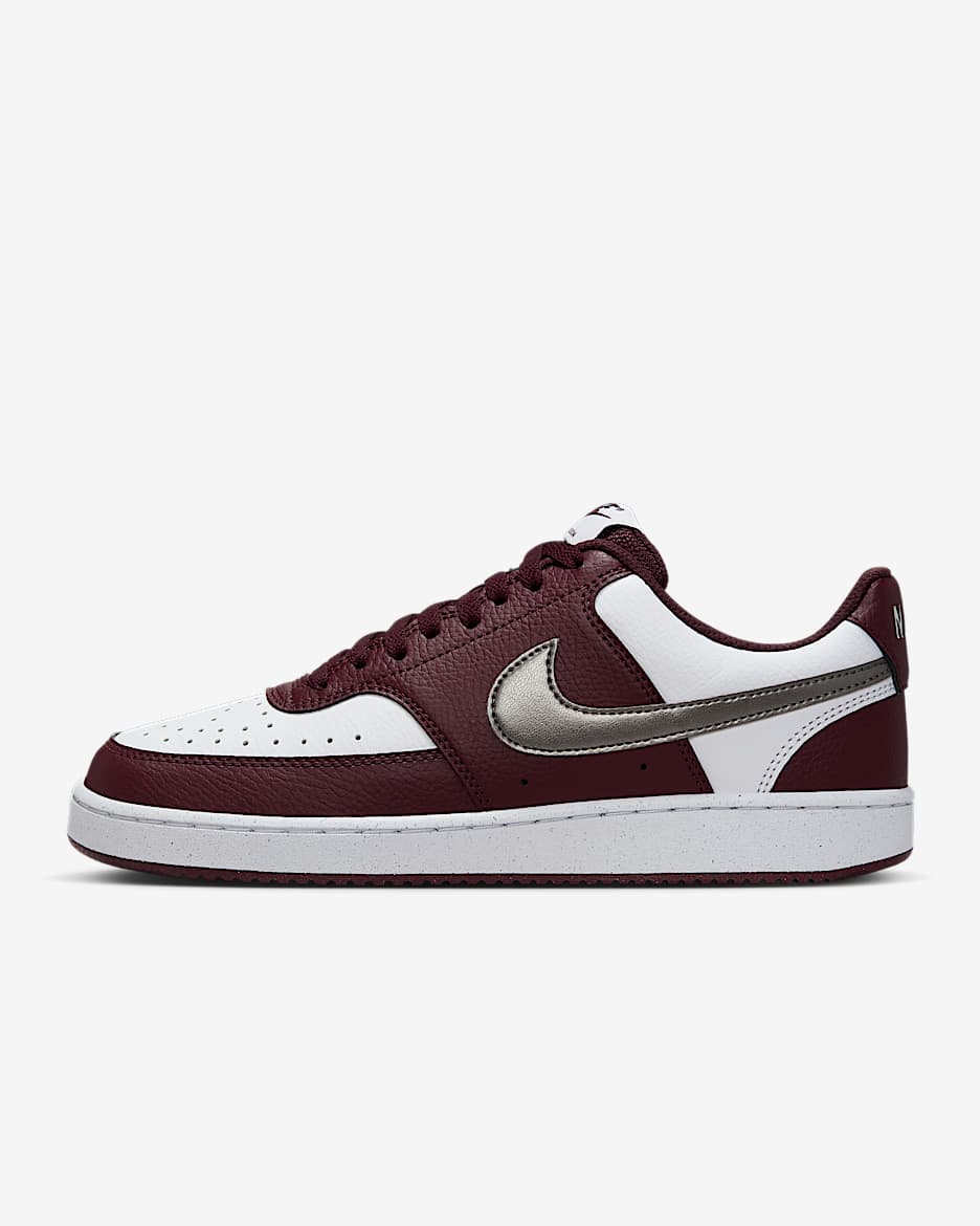 Nike Court Vision Low 女子运动鞋 - 白色/鲜亮勃艮第酒红/金属青灰