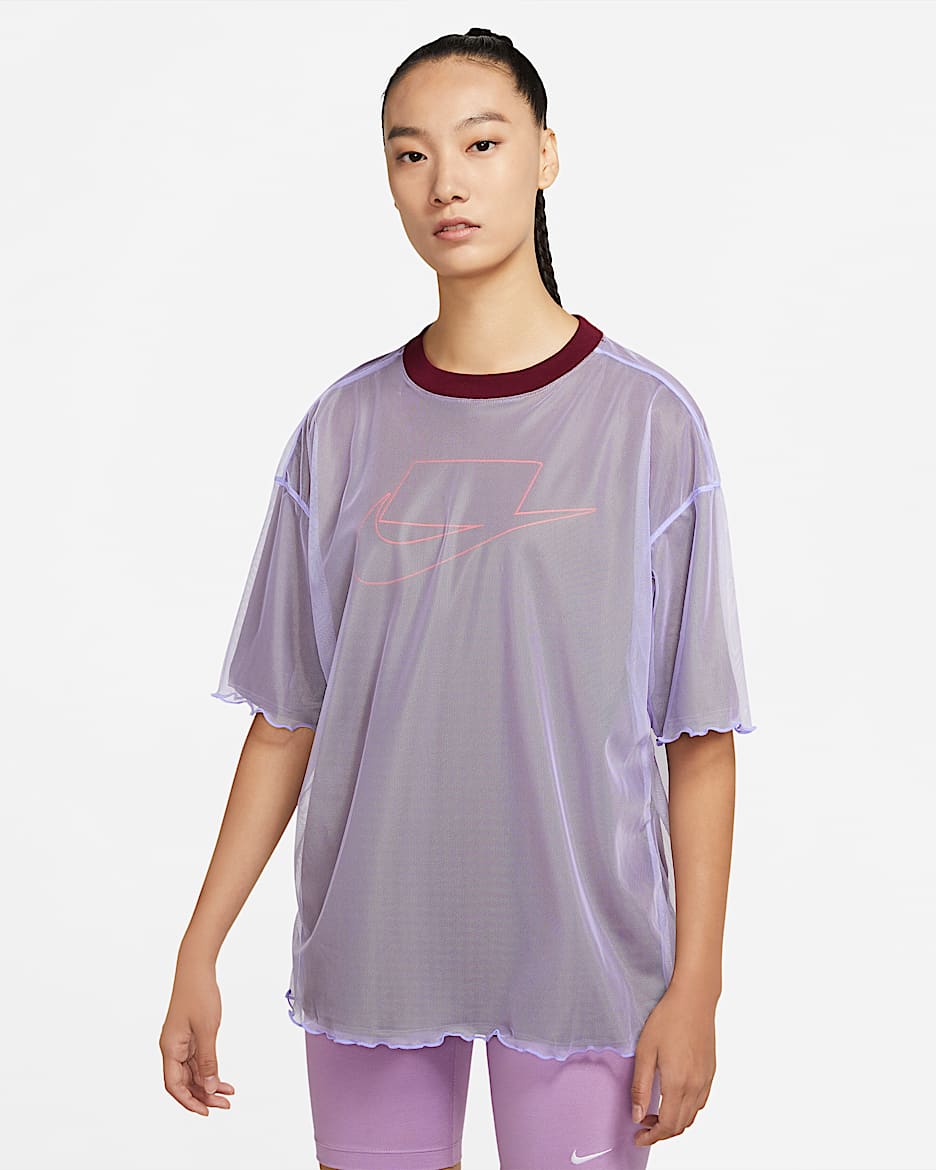 Nike Sportswear NSW Tulle 女子短袖上衣 - 脉冲紫/暗甜菜根色/暗甜菜根色/椒红
