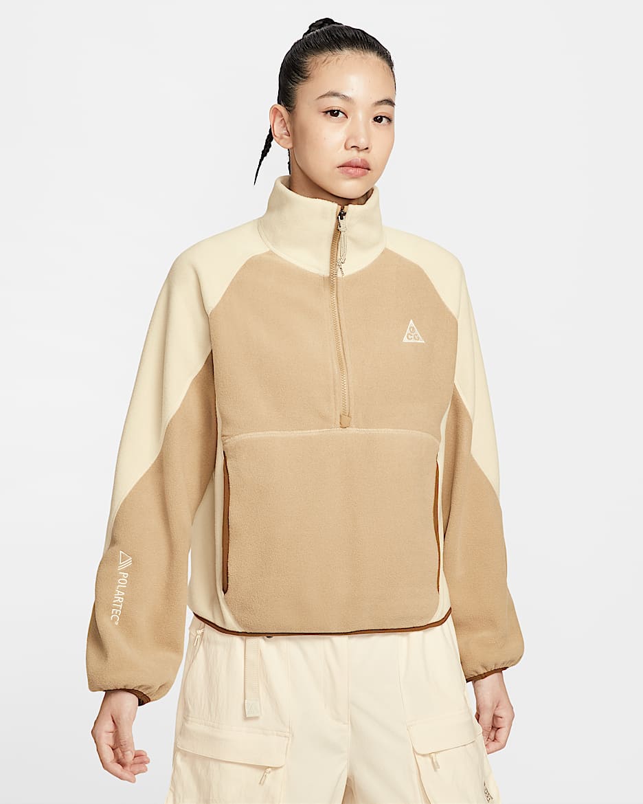Nike ACG "Wolf Tree" 女子半长拉链开襟摇粒绒上衣 - 杏茶色/浅卡其/苔木棕色/山峰白