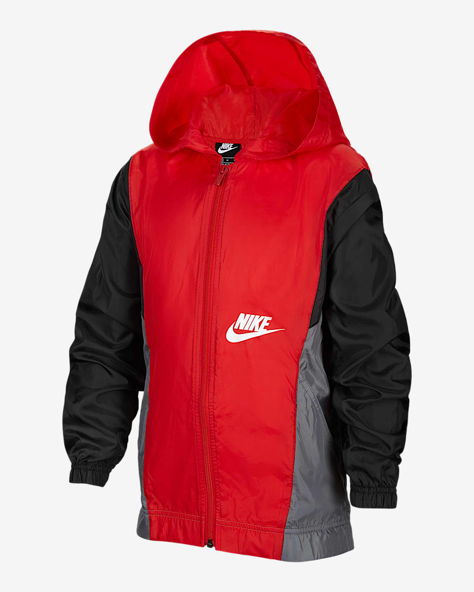 Nike Sportswear 大童(男孩)梭织夹克 - 大学红/黑/烟灰/白色
