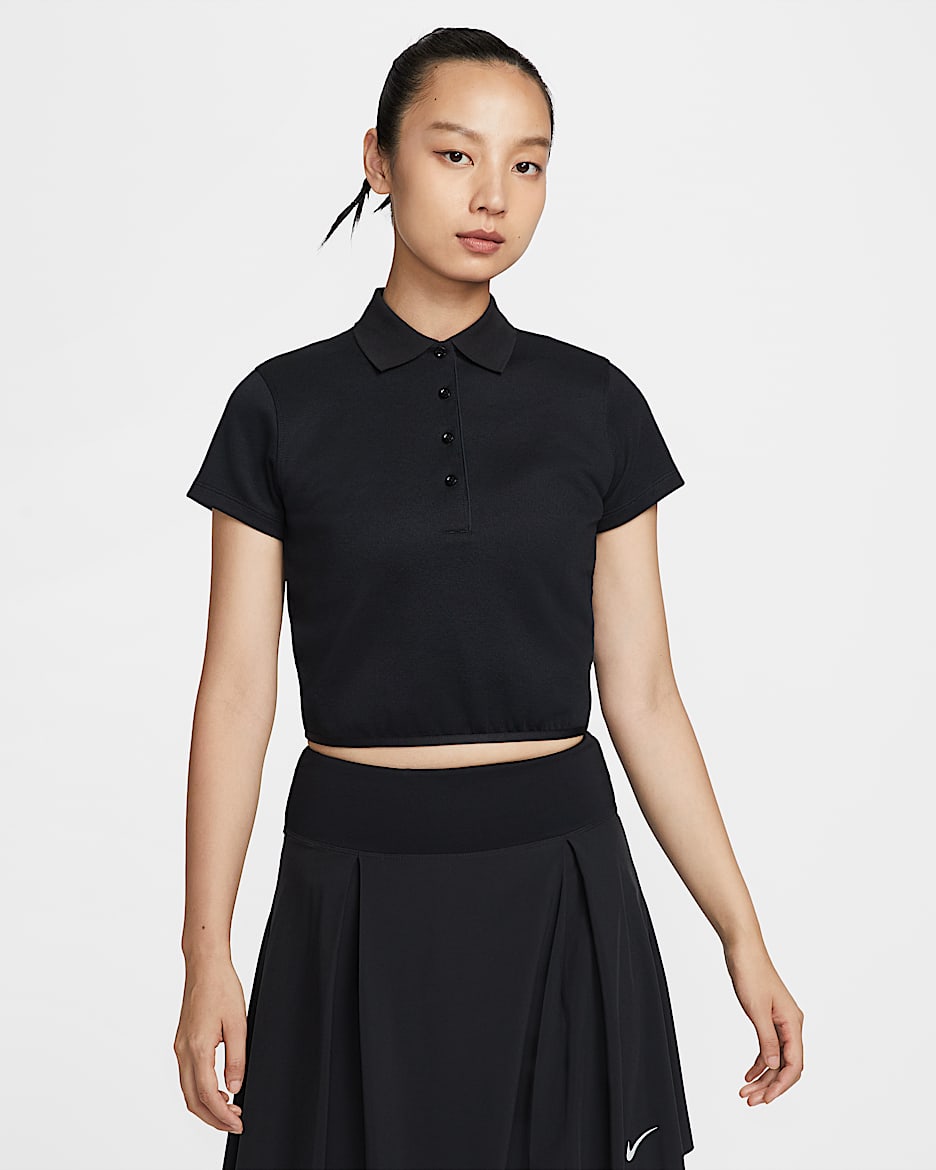 Nike 女子短袖高尔夫翻领T恤 - 黑/帆白