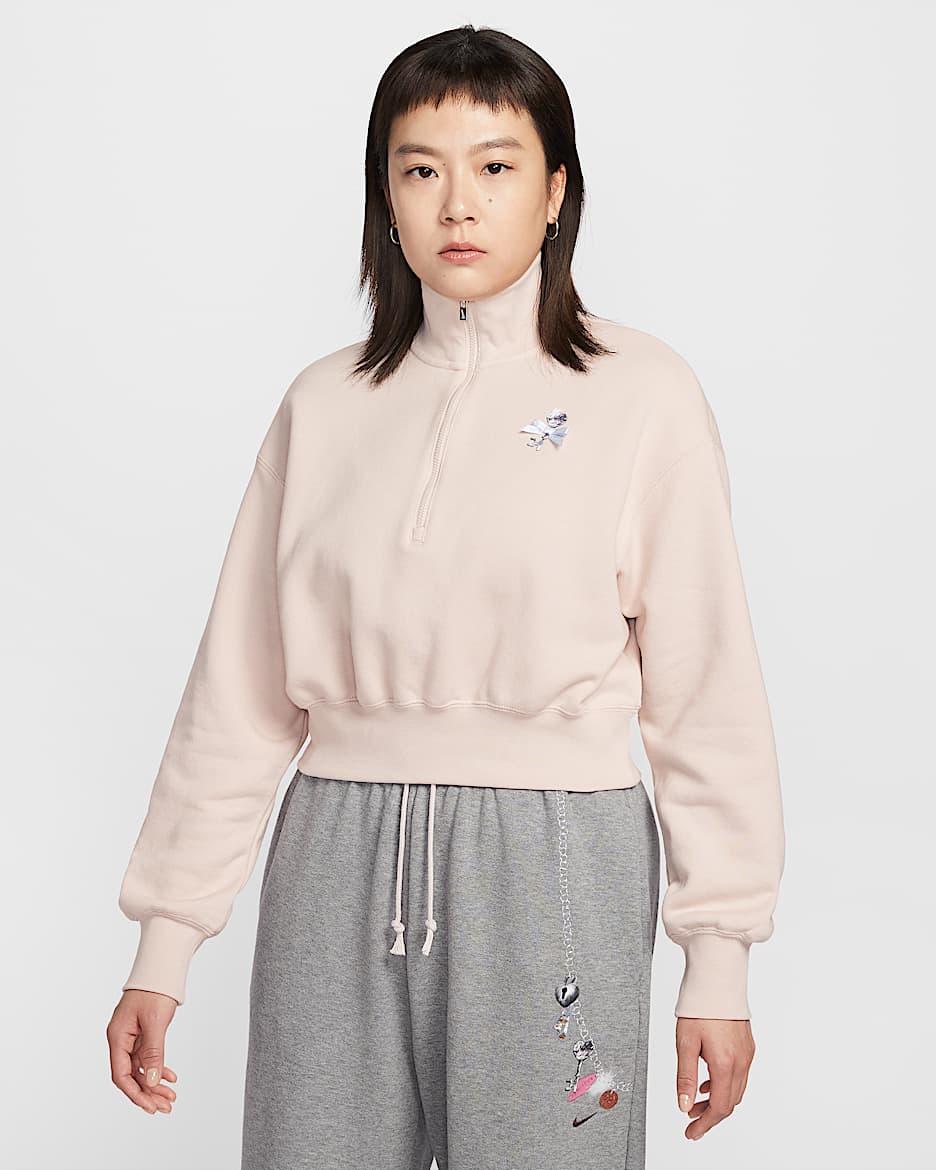 Nike Sportswear 女子 Oversize 风半长拉链开襟短款运动衫 - 砂岩灰粉