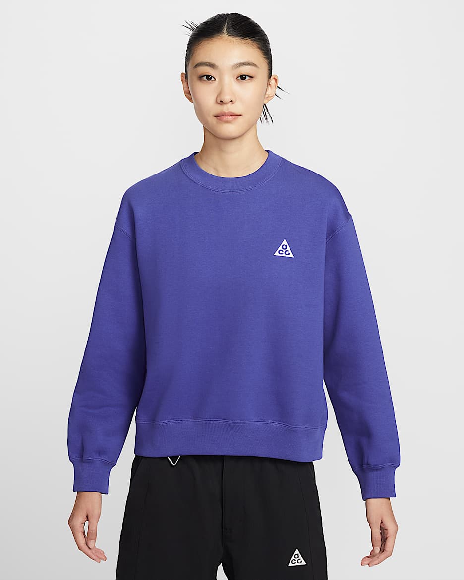 Nike ACG "Tuff Fleece" 女子拒水加绒圆领运动衫 - 青石蓝/山峰白