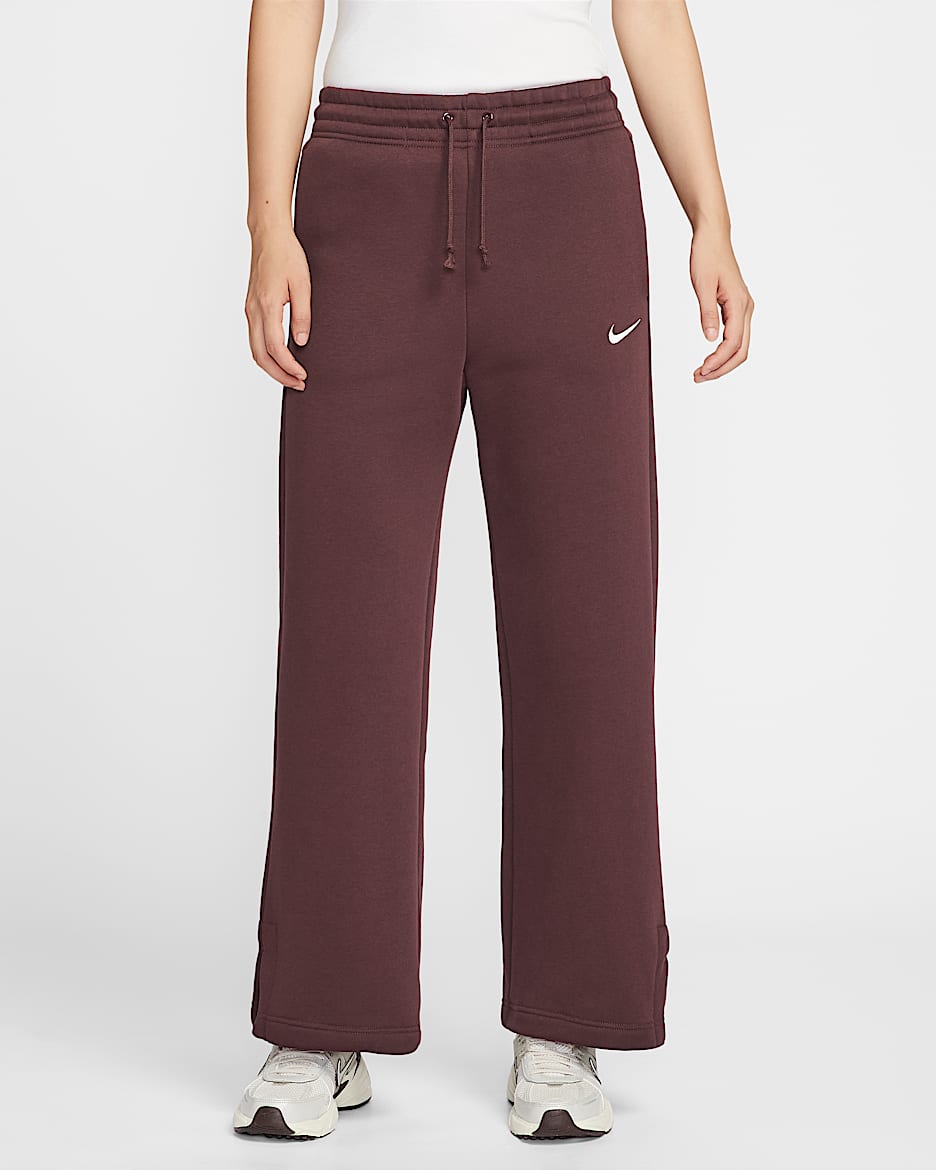 Nike Sportswear Phoenix Fleece 女子加绒高腰阔腿长裤 - 鲜亮勃艮第酒红/帆白