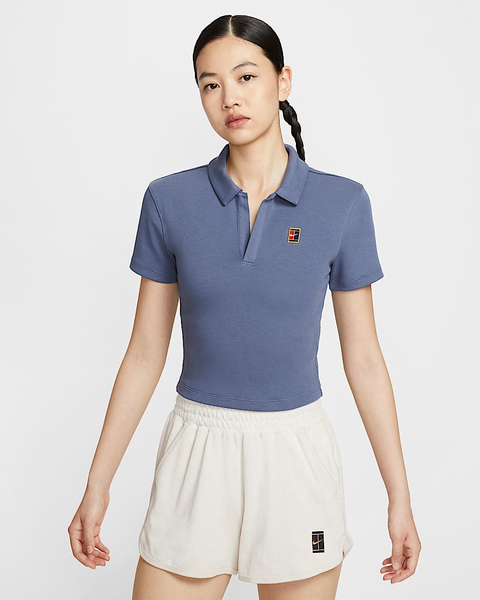 NikeCourt Heritage 女子短袖短款网球翻领T恤 - 芬蓝